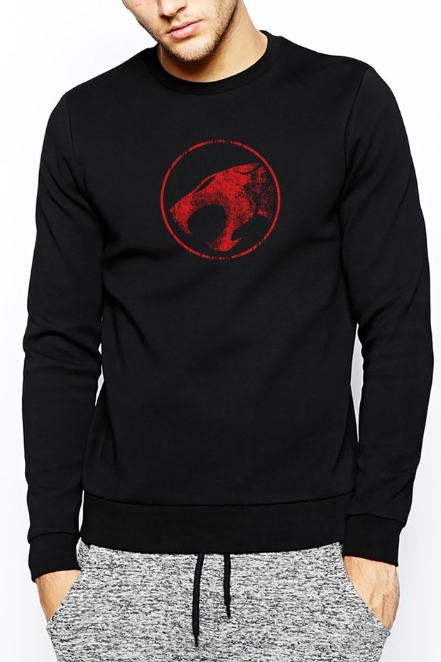 Thundercats Logo Printed Black Men's Knitted Sweatshirt Long Sleeve
