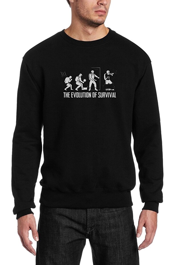 Pubg Evolution Printed Black Men's Knitted Sweatshirt Long Sleeve
