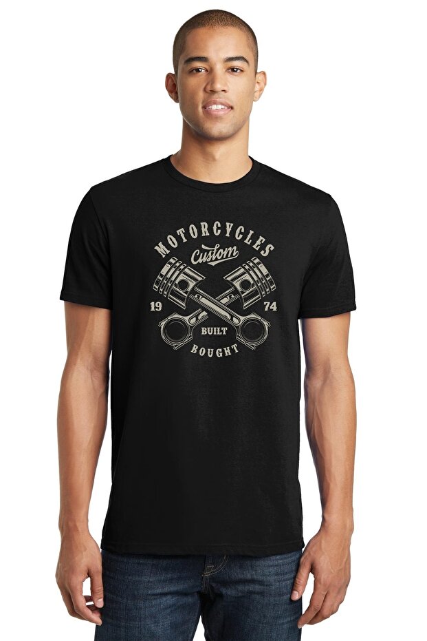 American Custom Built Note Motorcycle Printed Black Men's Knitted Tshirt T-shirt T-Shirt T Shirt