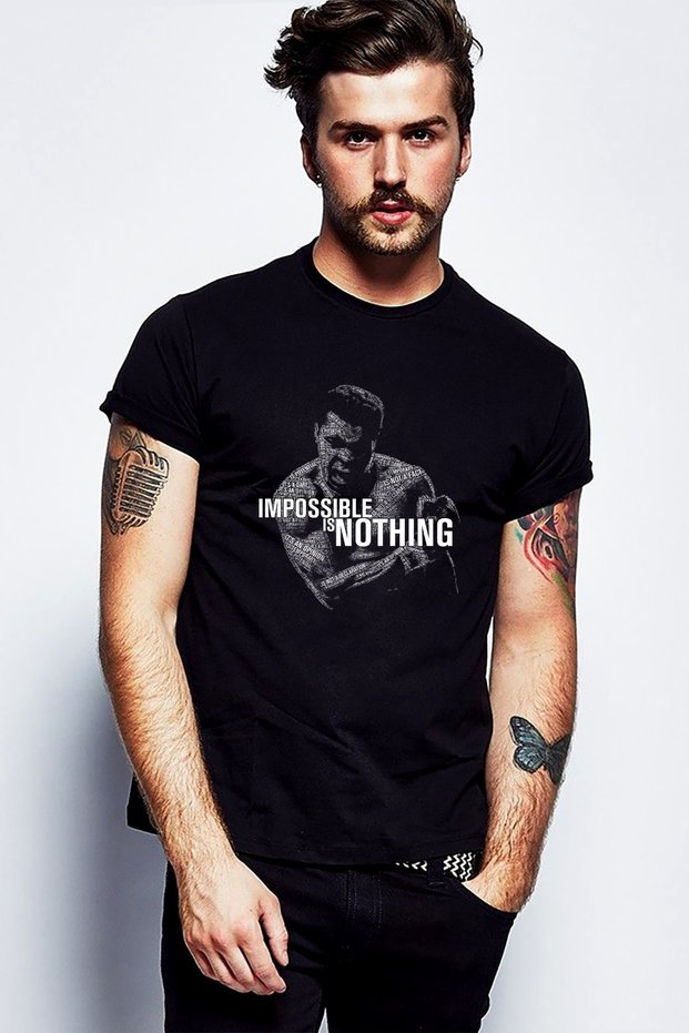 Muhammad Ali Typography Boxing Printed Black Men's Knitted Tshirt
