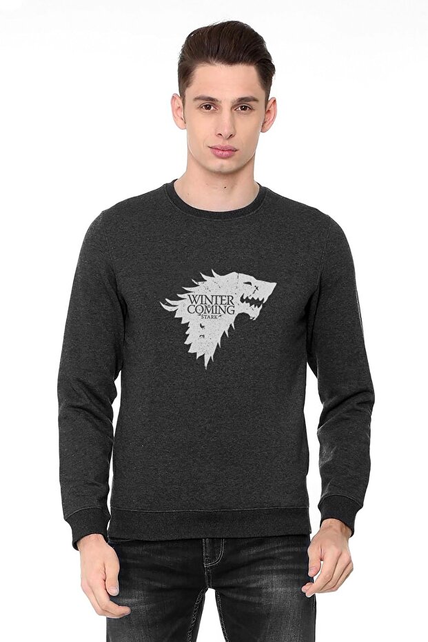 G O T Stark Printed Smoked Anthracite Men's Knitted Sweatshirt Long Sleeve