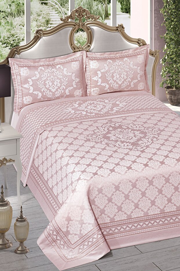 Damask Pano Şönil Çift Kişilik Yatak Örtüsü (PUDRA) - 1
