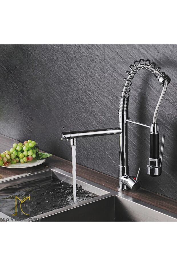 Industrial Double Outlet Kitchen Faucet Sink Faucet Steel Spiral