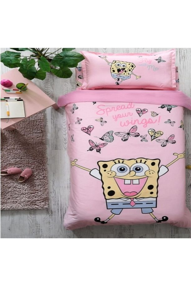 Spongebob Butterfly Tek Kişilik Nevresim Takımı Pembe - 1