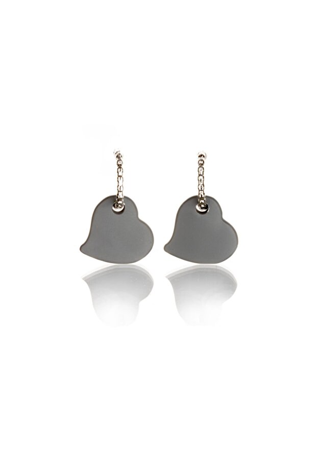 Matte Antique Gray Antiallergic Heart Earrings