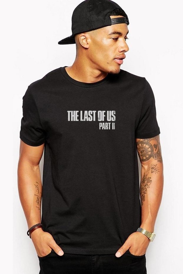 The Last Of Us Part 2 Logo Printed Black Men's Knitted Tshirt T-shirt T-Shirt T Shirt