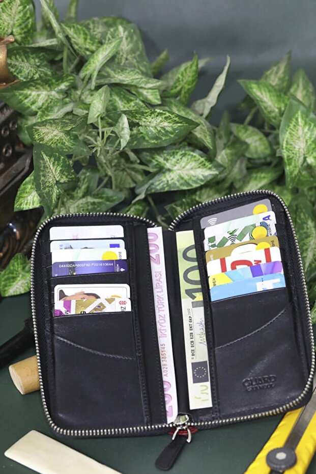 Siyah Deve Kuşu Baskı Fermuarlı Portföy Cüzdan - 2