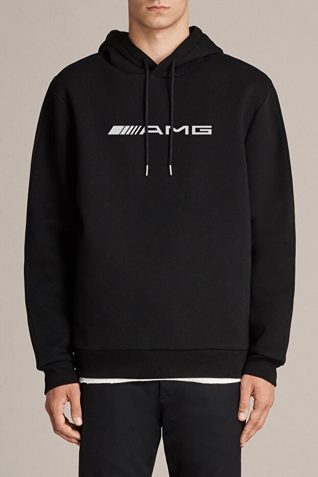 Amg Printed Black Men's Knitted Hooded Sweatshirt Long Sleeve