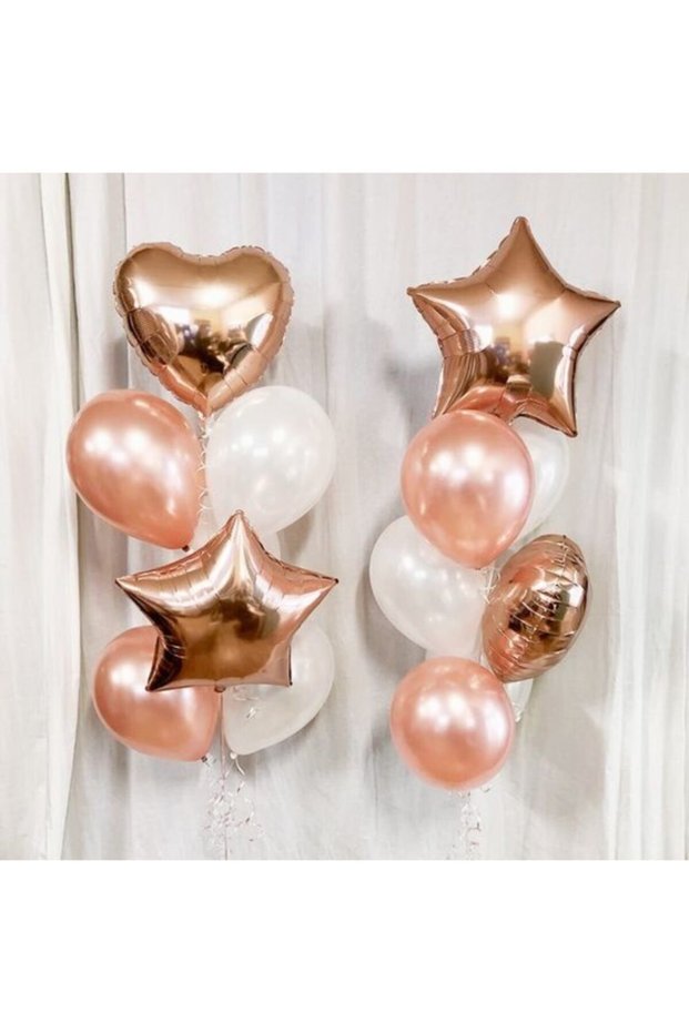 Rose Gold Concept Star Heart Foil Balloon And Metallic Balloon Set Birthday Rosegold Balloon Set