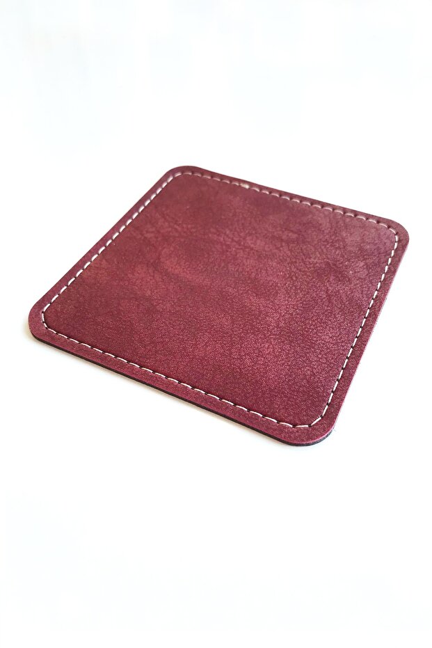 Square Coaster Leather Claret Red Coaster (1 Piece)