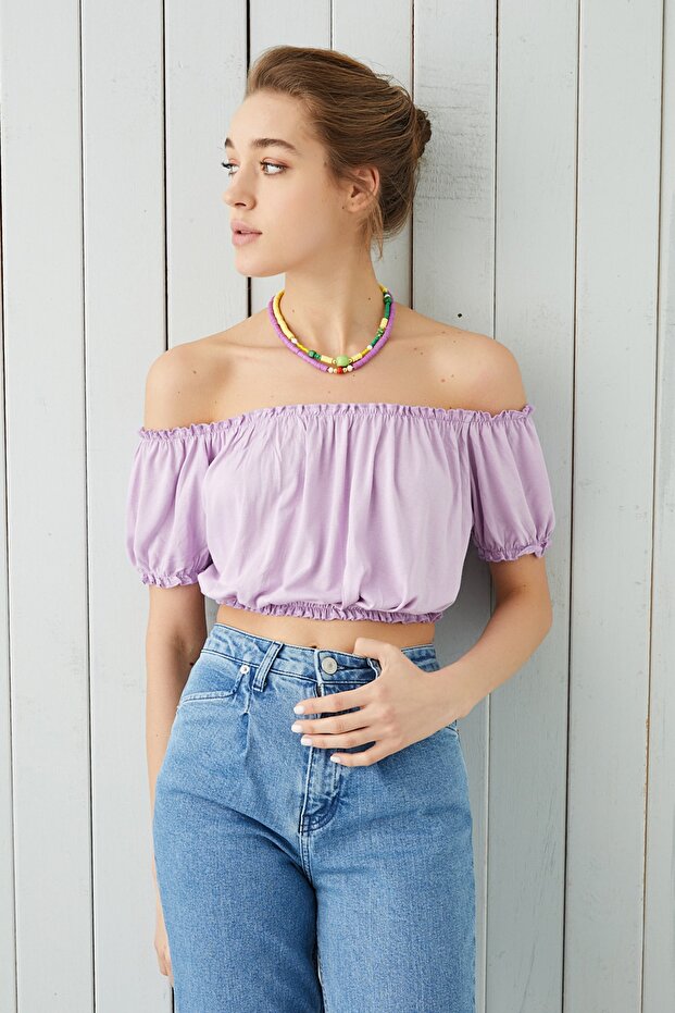 Lilac Shoulder Low-cut Women's Blouse