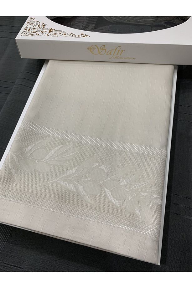 Pano Zeytin Yapraklı Desen Taş Rengi Lüks Masa Örtüsü - 1