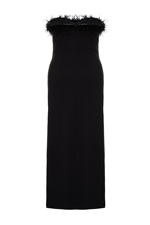 Schwarzes, gewebtes, trägerloses, großes Party-/Abschlussball-/Abendkleid TBBSS24AH00002 - 8