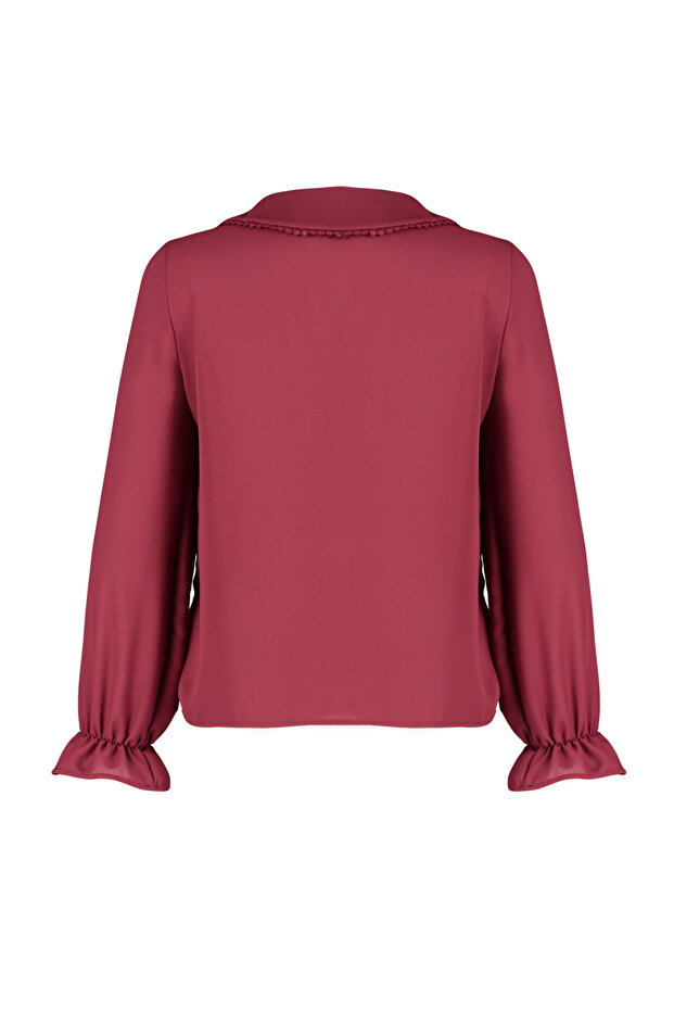 Bordo Bebe Yaka Ponpon Detaylı Regular Normal Kalıp Dokuma Gömlek TWOAW21GO0717 - 11