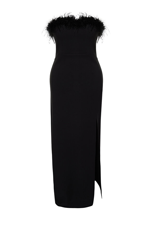 Schwarzes, gewebtes, trägerloses, großes Party-/Abschlussball-/Abendkleid TBBSS24AH00002 - 7