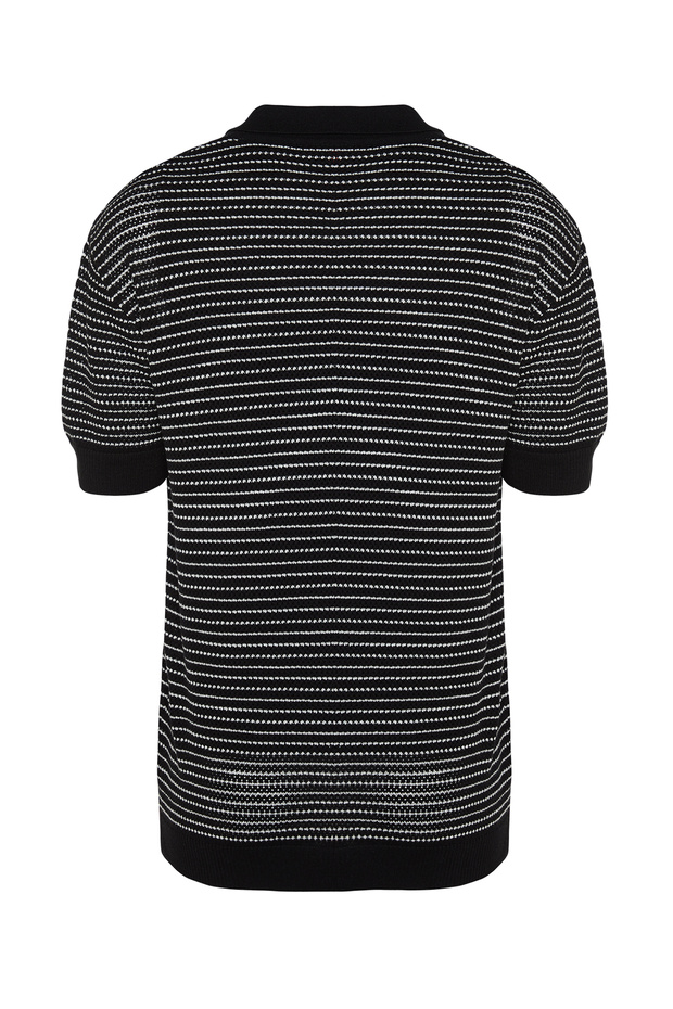 Siyah Relaxed Kısa Kol Polo Yaka Triko T-shirt TMNSS23PO00026 - 8