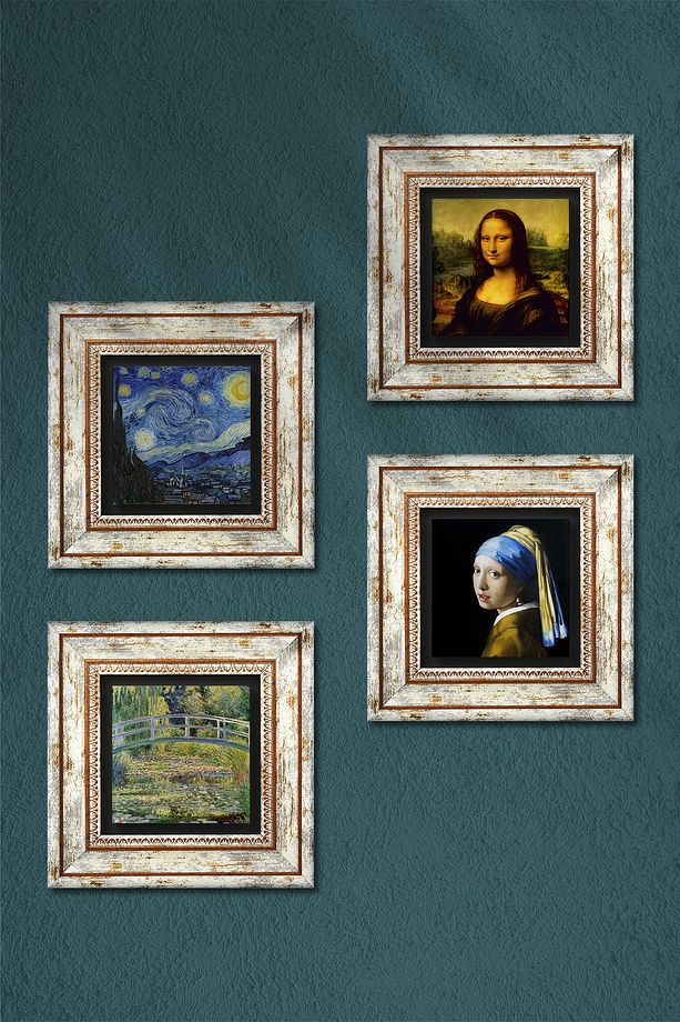 İnci Küpeli Kız, Claude Monet, Van Gogh, Leonardo da Vinci Taş Duvar Tablosu Çerçeveli Duvar Dekoru - 3