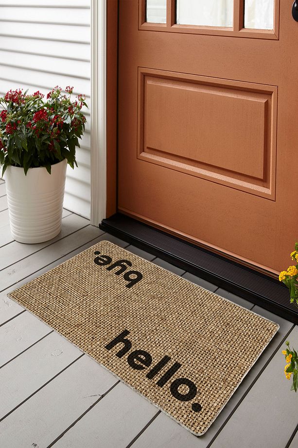 Hello Bye Desenli Jüt Detaylı PVC Tabanlı Kalın Kapı Önü Paspası 45x75 - 1