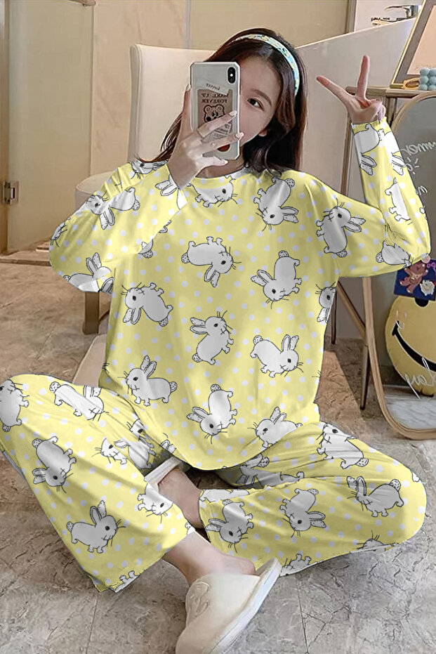 Long Sleeve Pajama Set Rabbit Supersoft Basic Single Jersey
