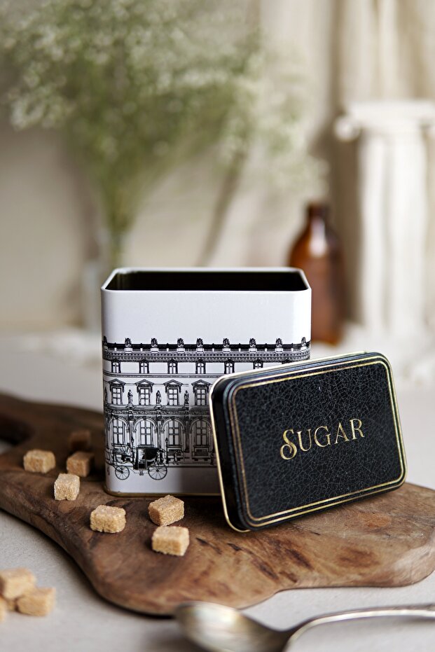 حاوية تخزين معدنية مربعة الشكل من Er205-3a City Sugar مقاس 8 × 12 سم