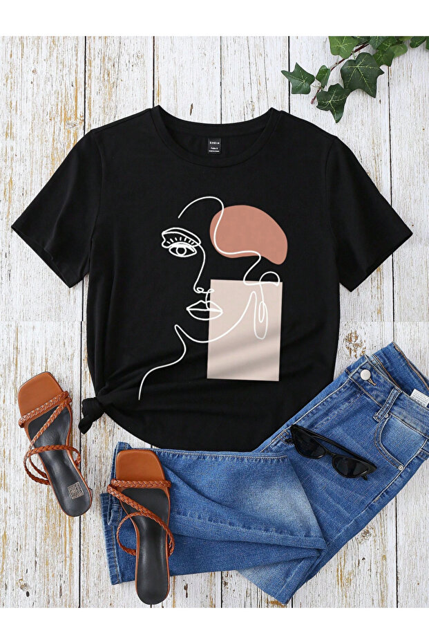 Yuz printed black combed cotton T-shirt