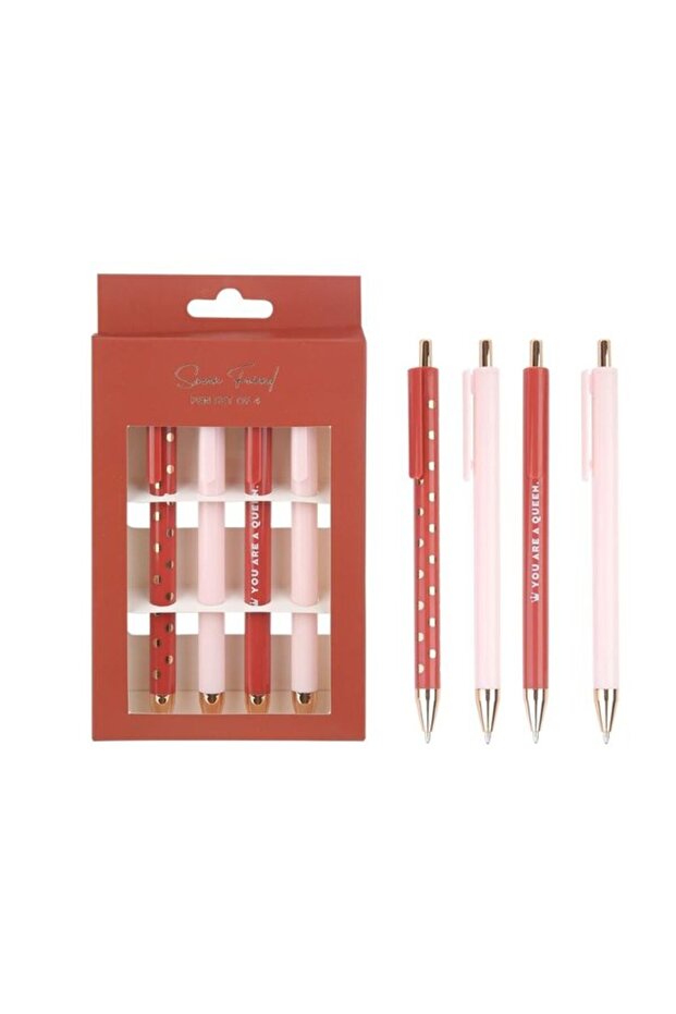 Plastic Body Press-On Ballpoint Pen 4-Piece Pink Pen