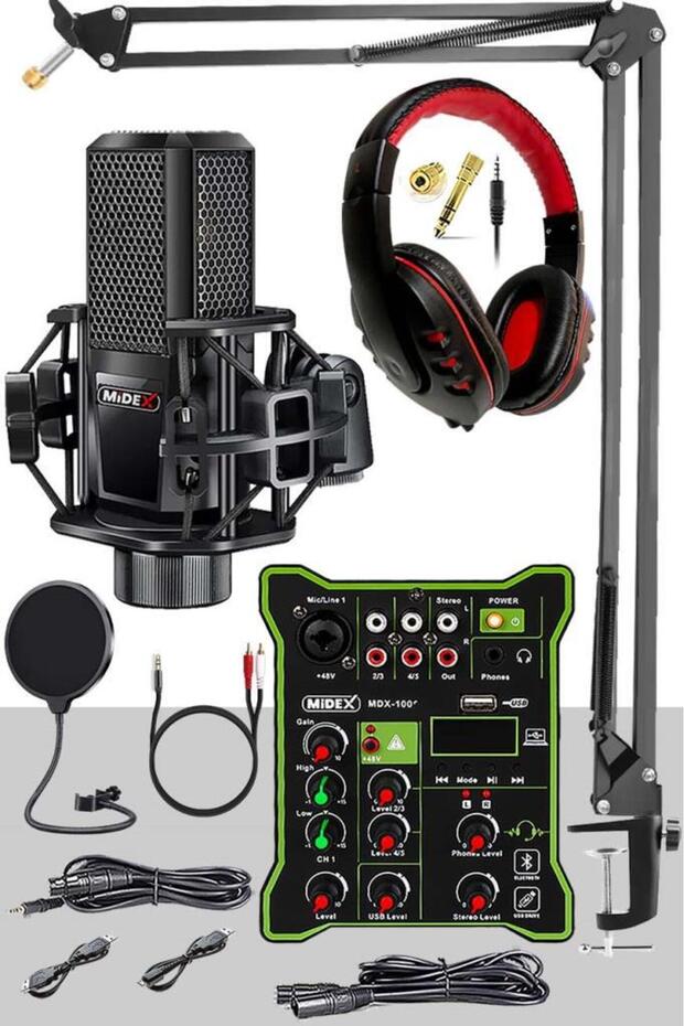 MX-2020 Functional Paket-2 Stüdyo Mikrofon Ses Kartlı Mikser Kulaklık Stand - 1