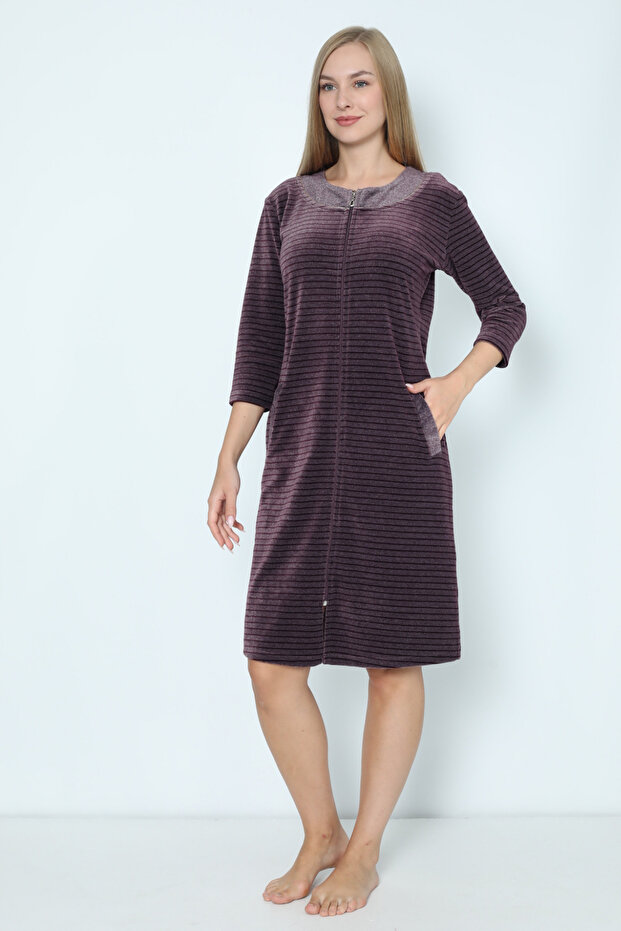 women's zippered line patterned cotton velvet dress