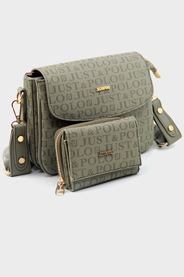 New Season Column Strap 4 Compartment Green Women's Shoulder Bag and Wallet Combination PBU217402