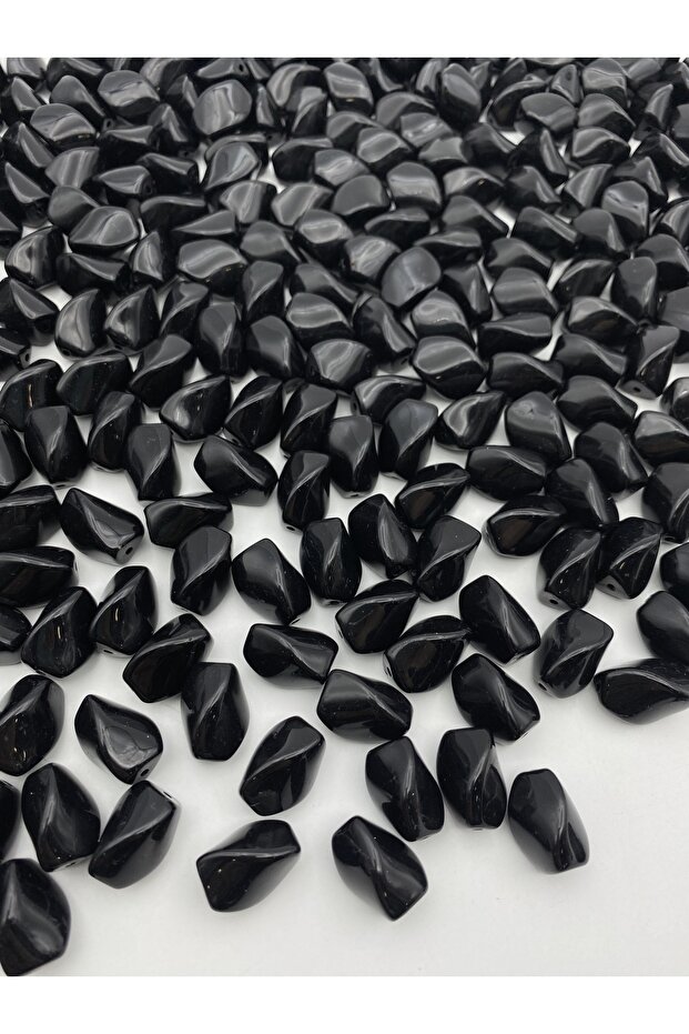 Black Blunt Twisted Acrylic Beads, Bag Making, Jewelry Beads (100gr, ~60 Pieces)