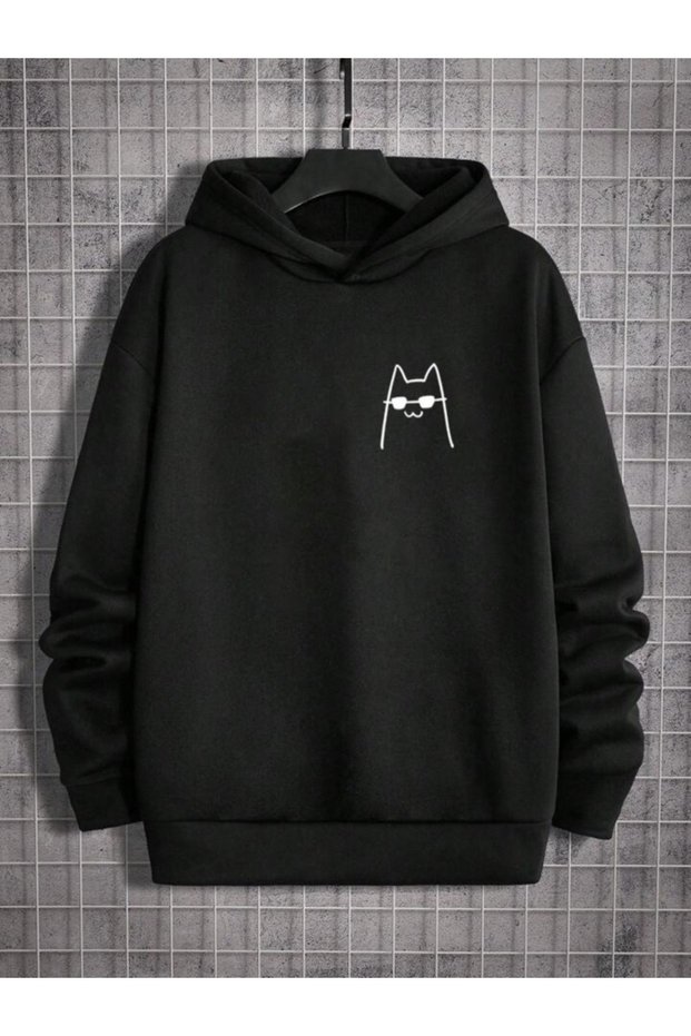 HOODED BLACK CAT PRINTED SWEATSHIRT HOODIE