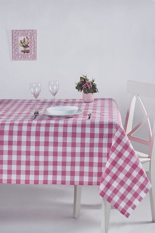 Pembe/beyaz Kareli Masa Örtüsü - Çok Amaçlı Piknik & Mutfak Masa Örtüsü - 1