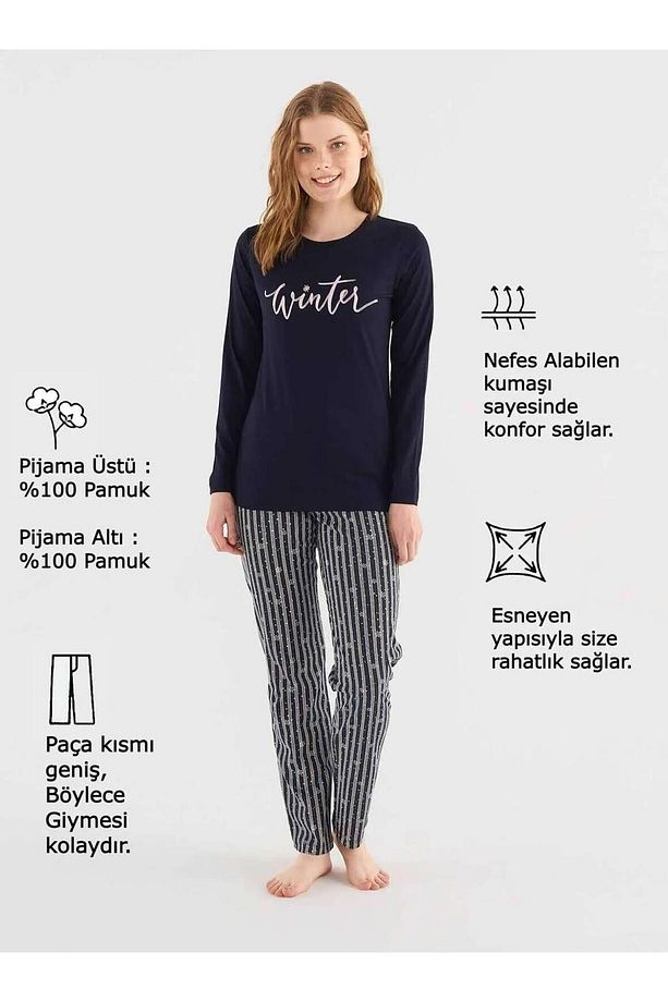 Mod 3794 Kar Tanesi Desenli Pijama Takım - 3