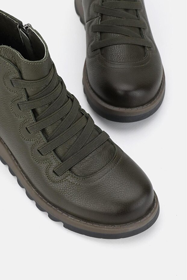 WOMEN'S GREEN GENUINE NATURAL LEATHER SHORT BOOTS & BOOTIES, NUMBER 36-41
