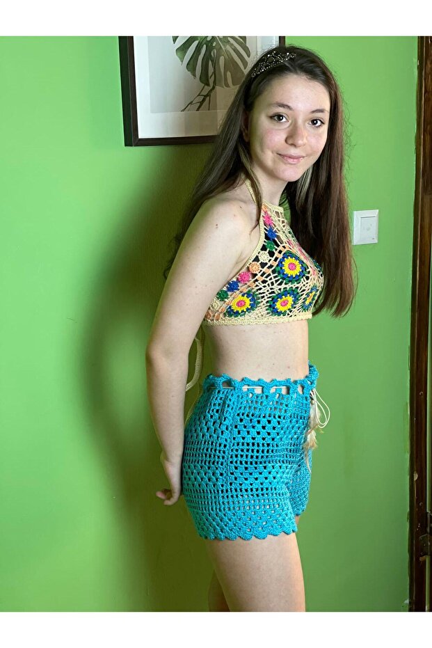Hand Knitted Special Design Beach Shorts Bustier Suit Casual Suit Pareo Standard Size