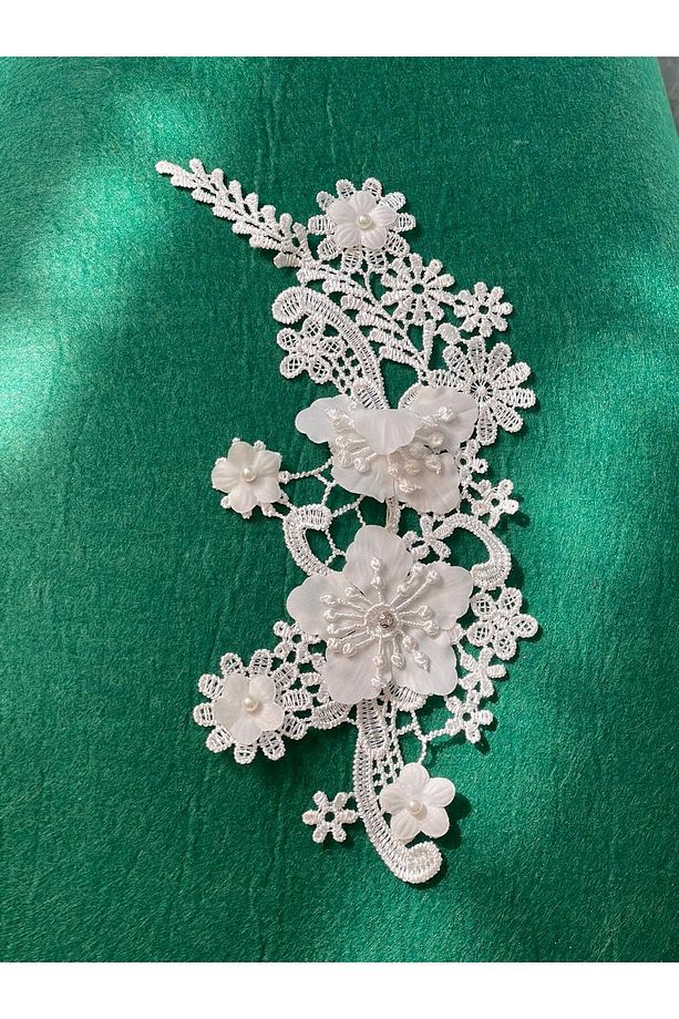 24x10 Cm Zirkon Taşlı Nakış Işlemeli Güllüeyazgüpür Aplik Arma Yama - 1