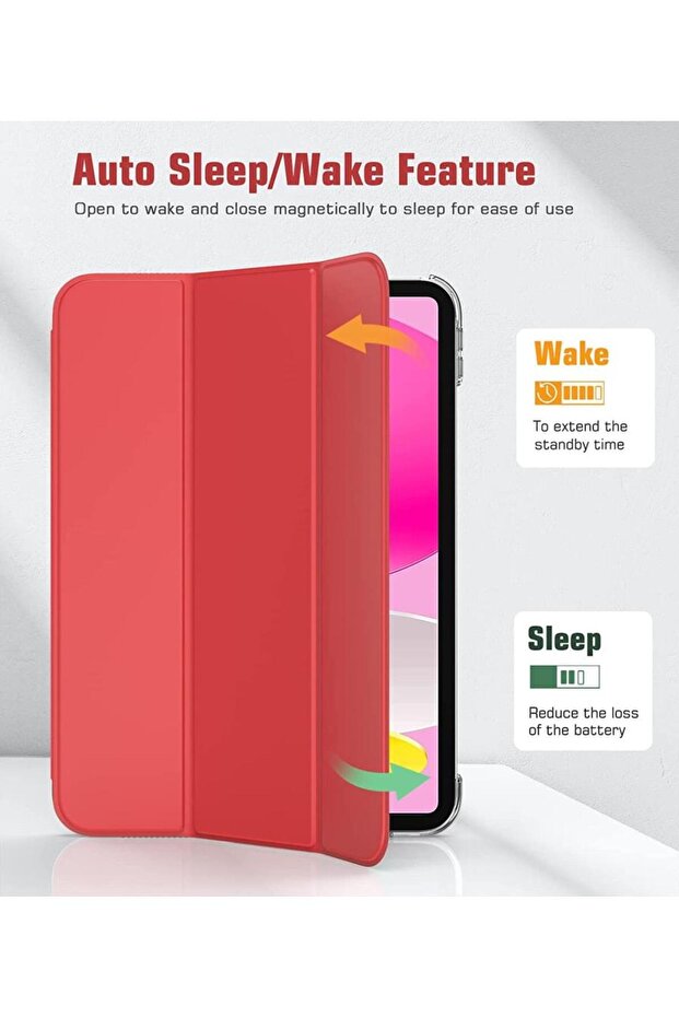 Apple Ipad Air 1 / 2 Ipad 5. / 6. Nesil 9.7 Kılıf Pu Deri Smart Case A1566 A1567 Kırmızı - 4