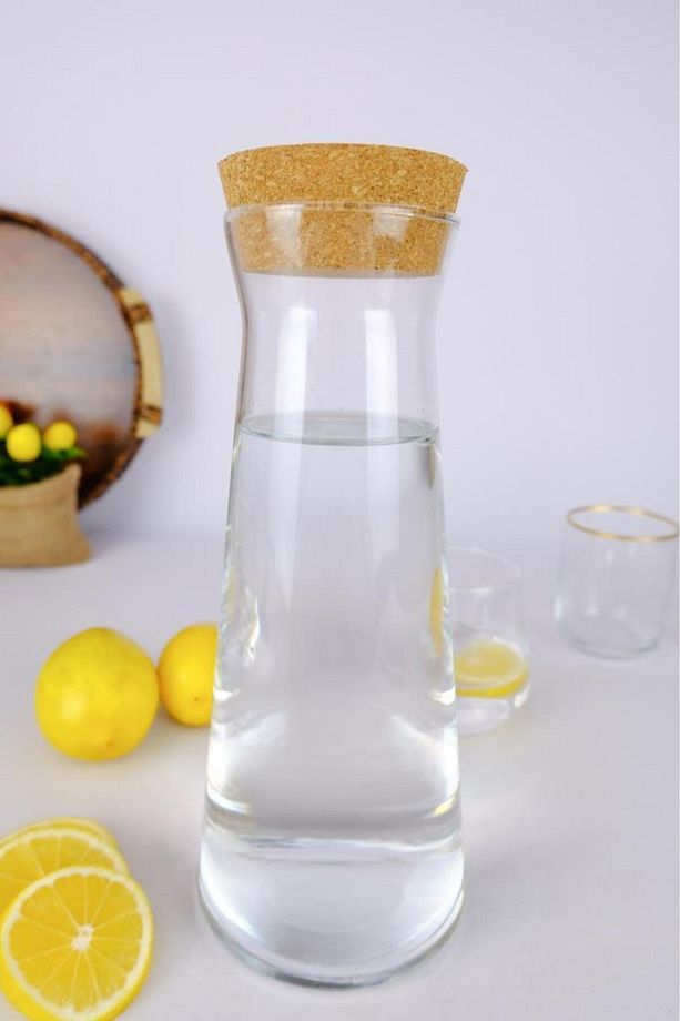 Emma Mantar Kapaklı Cam Su Şişesi Başucu Sürahisi Karaf 1000 Ml - TG0357080004BRY C320.225 - 5