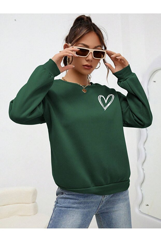 WOMEN'S HEART PRINT OVERSIZE ZERO COLLAR SWEATSHIRT DAXIS Sportwear Company