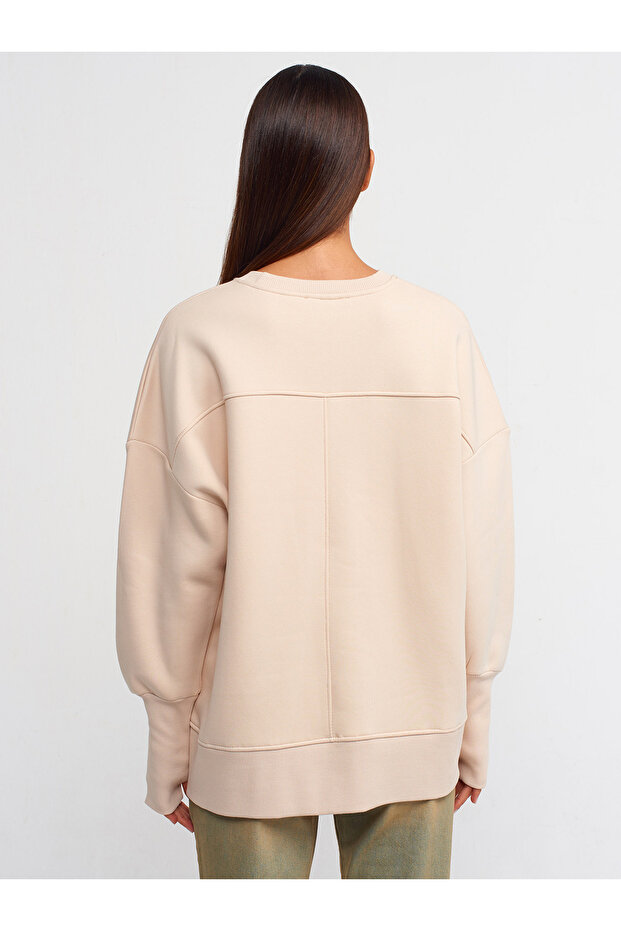 40111 Oversize Sweatshırt-Bej - 2