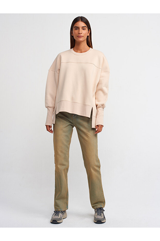 40111 Oversize Sweatshırt-Bej - 3
