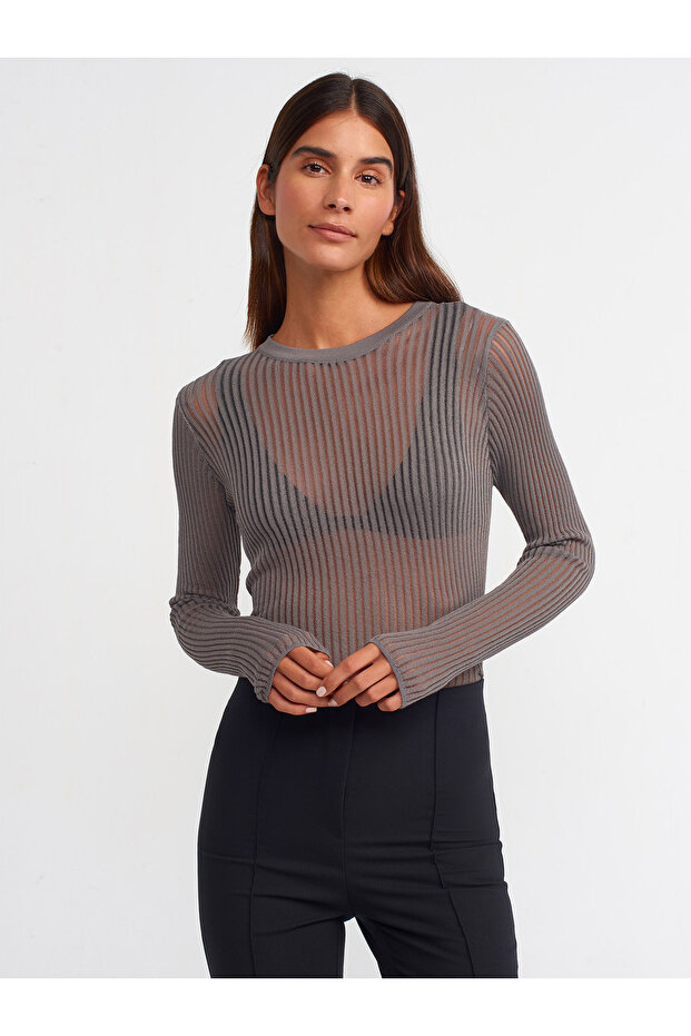 10355 Crew Neck Transparent Sweater-Smoked
