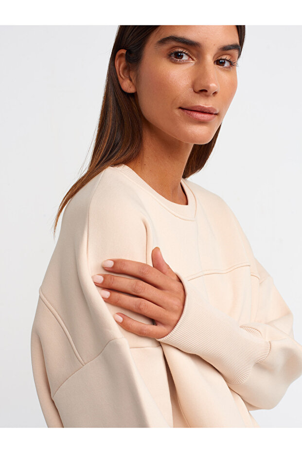 40111 Oversize Sweatshırt-Bej - 4
