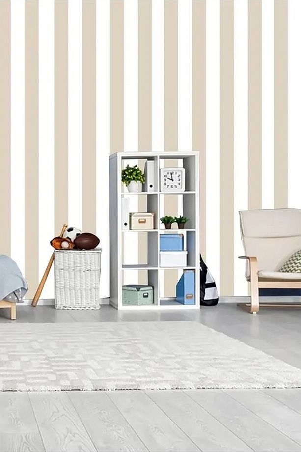 Zümrüt Kids 430-4 Sütlü Kahve Çizgi Desenli Çocuk Duvar Kağıdı 5,33 M² - 1