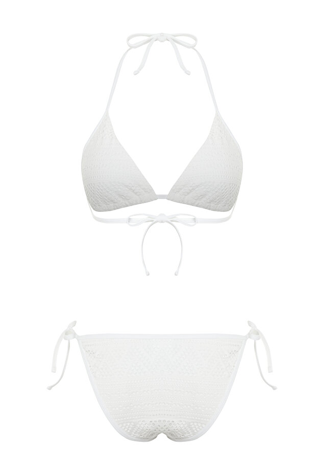 Beyaz Üçgen Kaplı Regular Normal Bel Bikini Takımı TBESS24BT00024 - 9
