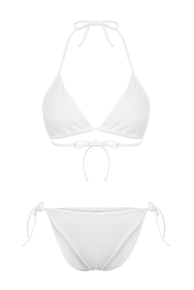 Beyaz Üçgen Kaplı Regular Normal Bel Bikini Takımı TBESS24BT00024 - 7