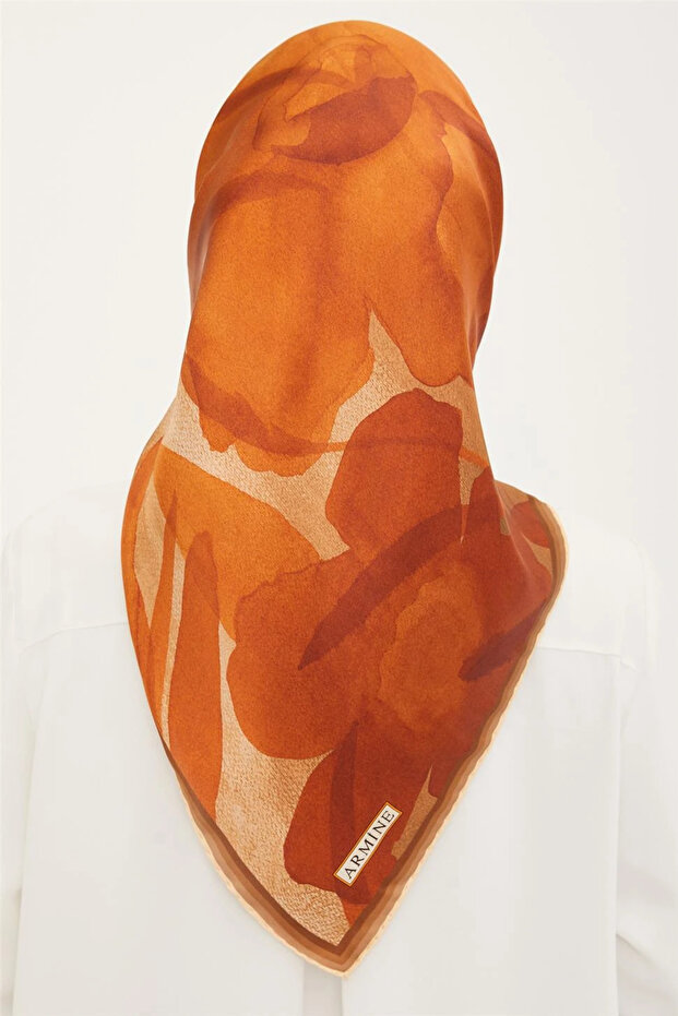 Yaprak Desen Twill İpek Eşarp - 4