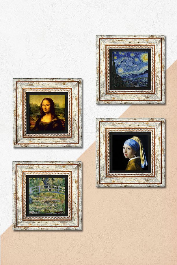 İnci Küpeli Kız, Claude Monet, Van Gogh, Leonardo da Vinci Taş Duvar Tablosu Çerçeveli Duvar Dekoru - 5