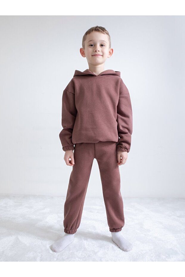طقم هودي أساسي مكون من 3 خيوط (2-7 سنوات) - شوكولاتة - 1