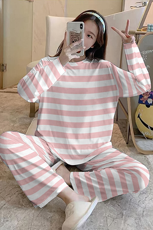 Long Sleeve Pajama Set Snoopy Pink Supersoft Basic Single Jersey